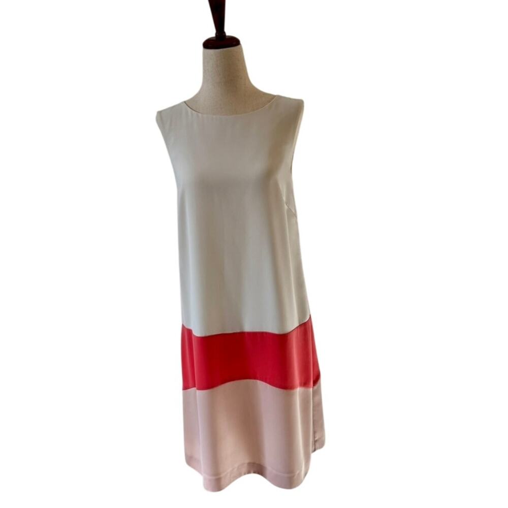 Halogen Sleeveless Sheath Dress XS White Coral Pink Stripe